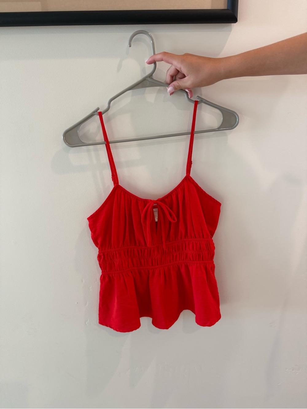 Monteau Red Smocked Peplum Cami